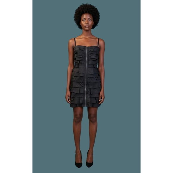 BCBGMAXAZRIA Brandie Tiered Ruffle Mini Front Zip Dress Women Size 4 - Picture 1 of 10